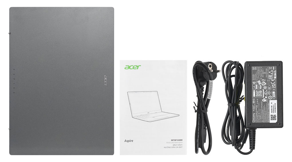 Bộ sản phẩm gồm: Sách hướng dẫn, Thùng máy, Sạc Laptop Acer ( 65W )