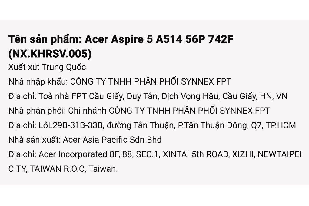 Laptop Acer Aspire 5 A514 56P 742F i7 1355U/16GB/512GB/Win11 (NX.KHRSV.005) - 15