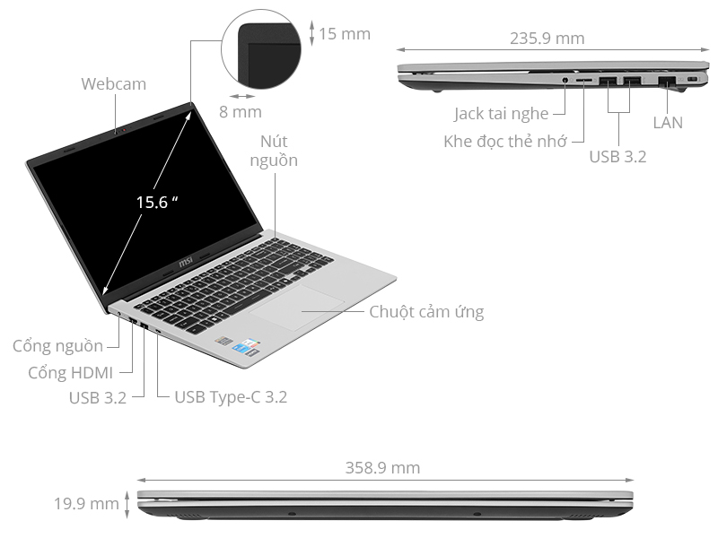 MSI Modern 15 F13MG i5 1335U/16GB/512GB/Túi/Win11 (082VN)
