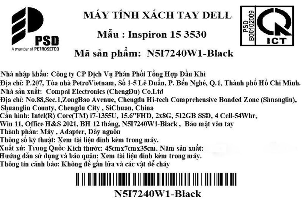 Laptop Dell Inspiron 15 3530 i7 1355U/16GB/512GB/120Hz/OfficeHS/Win11 (N5I7240W1) - 15