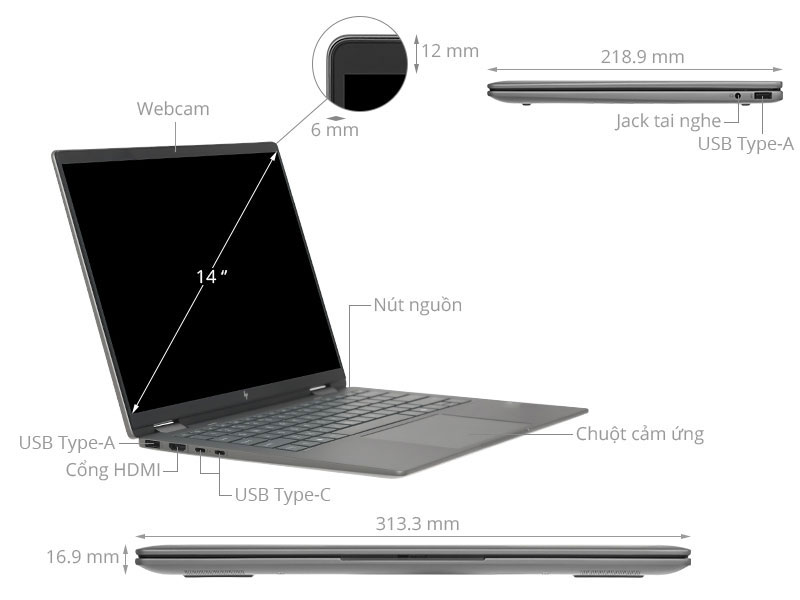 HP Envy X360 14 fa0097AU - AY8U7PA (R5 8640HS, 16GB, 512GB, 2.8K OLED, Cảm ứng, OfficeHS+365, Win11)