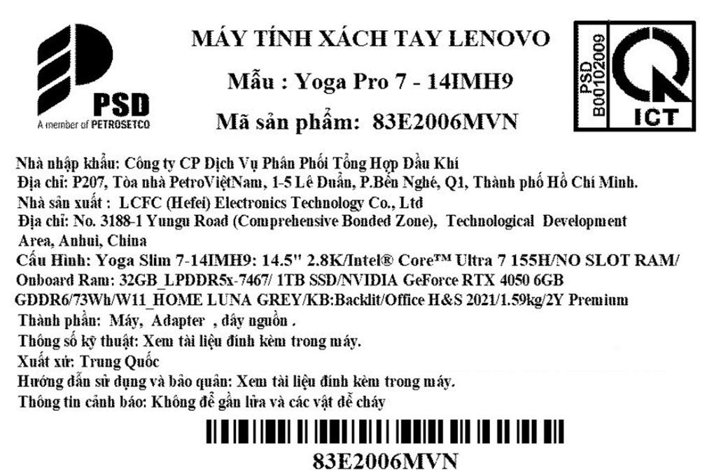 Laptop Lenovo Yoga Pro 7 14IMH9 - 83E2006MVN (Ultra 7 155H, 32GB, 1TB, RTX 4050 6GB, 2.8K OLED 120Hz, OfficeHS, Win11) - 16