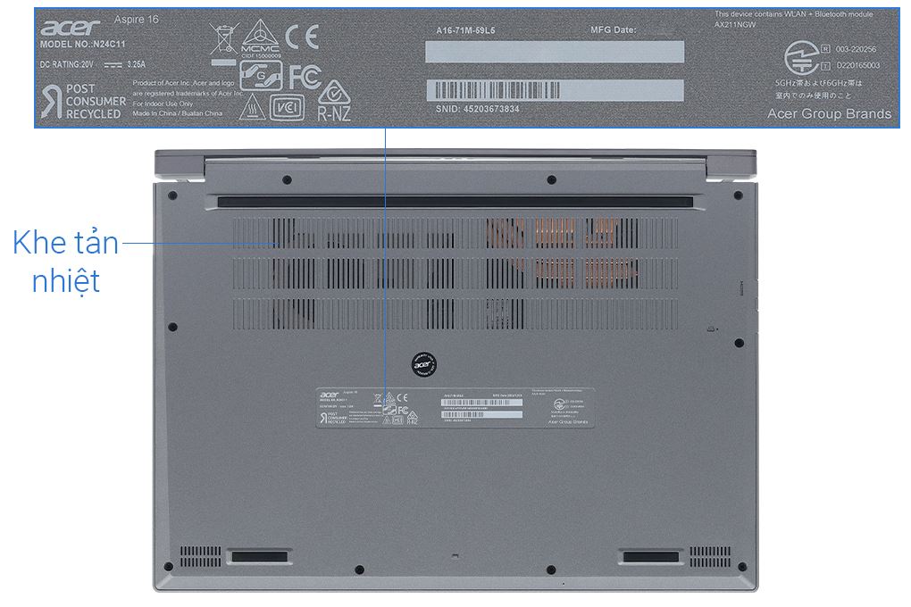Laptop Acer Aspire 16 AI A16 71M 59L5 - NX.J4YSV.001 (Ultra 5 125H, 16GB, 512GB, Full HD+, Win11) - 12