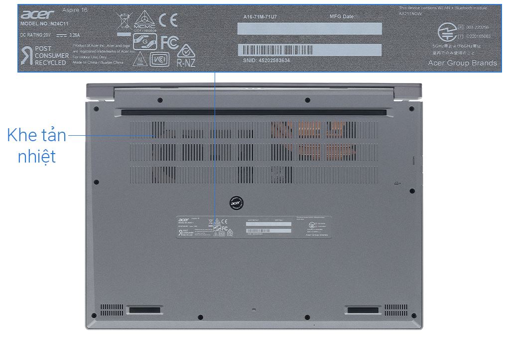 Laptop Acer Aspire 16 AI A16 71M 71U7 - NX.J4YSV.002 (Ultra 7 155H, 16GB, 512GB, Full HD+, Win11) - 12