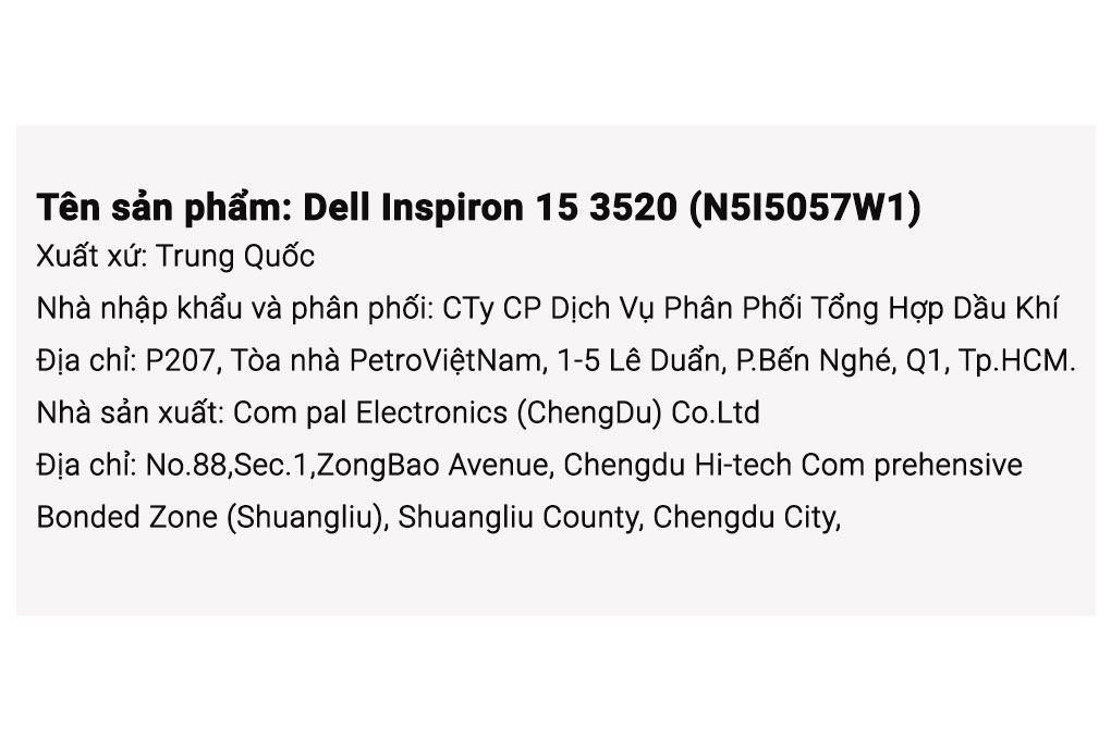Laptop Dell Inspiron 15 3520 - N5I5057W1 (i5 1235U, 16GB, 512GB, Full HD 120Hz, OfficeHS+365, Win11) Màu Bạc