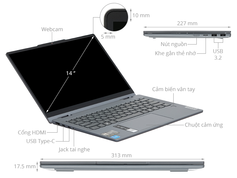 Lenovo IdeaPad 5 2in1 14IRH9 - 83KX003WVN (i5 13420H, 16GB, 512GB, WUXGA OLED, Cảm ứng, Win11)
