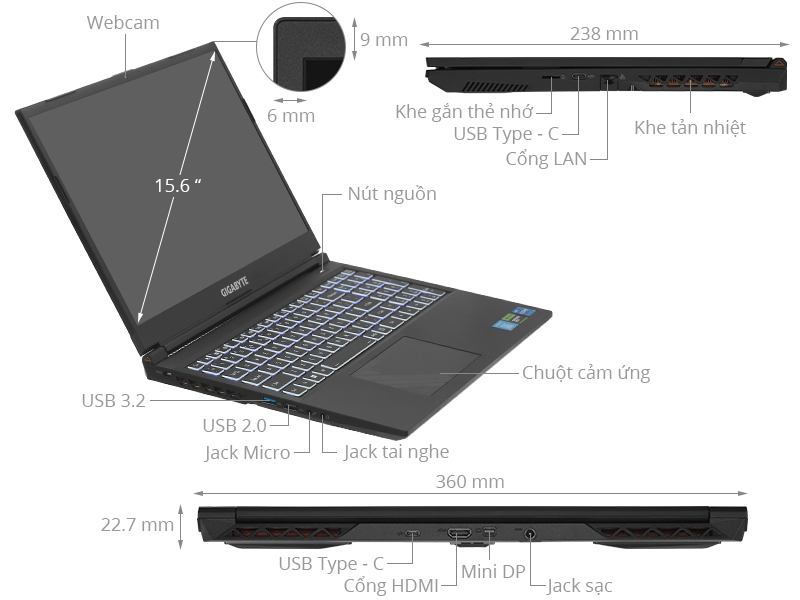 GIGABYTE Gaming G5 MF5 RC555 - 9RC55MF5FEIAA1VN0C0 (i5 13500H, 16GB, 512GB, RTX 4050 6GB, Full HD 144Hz, Win11)