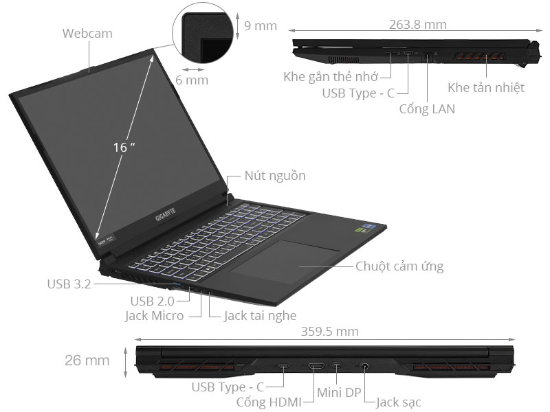 GIGABYTE Gaming G6 KF RC56 - 9RC56KF0HJJANIVN000 (i7 13620H, 16GB, 1TB, RTX 4060 8GB, WUXGA 165Hz, Win11)