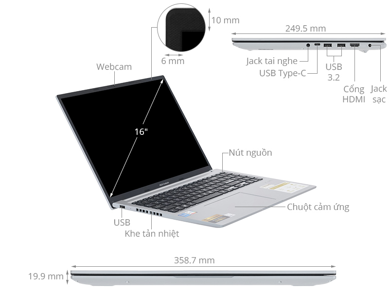 Asus Vivobook 16 X1605VA - MB1876WS (i5 13420H, 16GB, 512GB, WUXGA, OfficeH24+365, Win11)