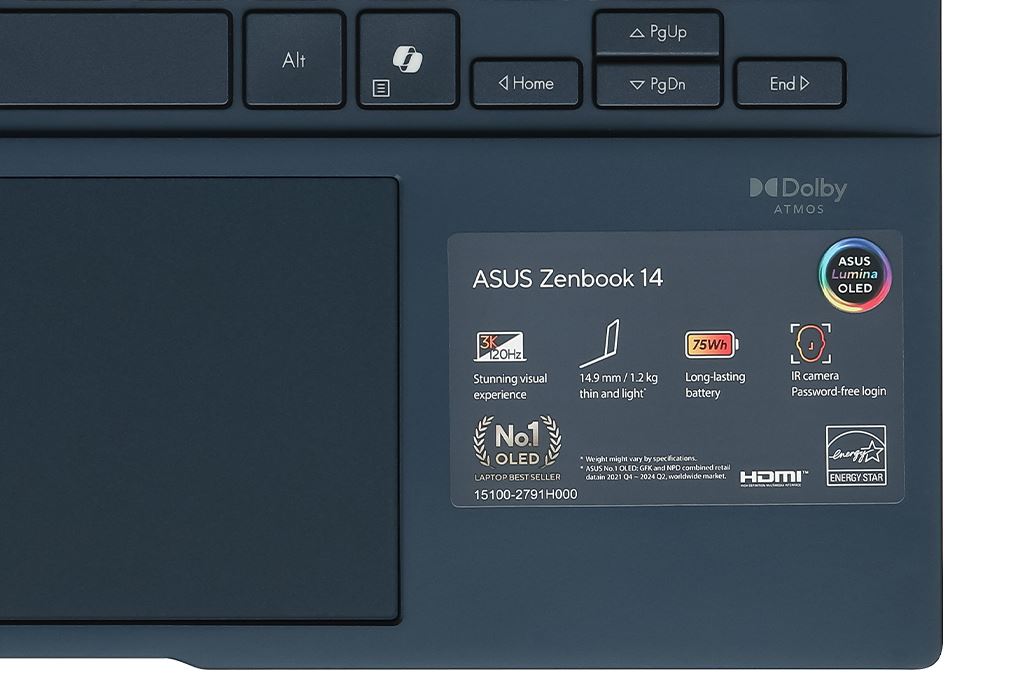 Laptop Asus Zenbook 14 UX3405CA - PZ187WS (Ultra 5 225H, 16GB, 512GB, 2.8K OLED 120Hz, Cảm ứng, OfficeH24+365, Win11) Màu Xanh Dương