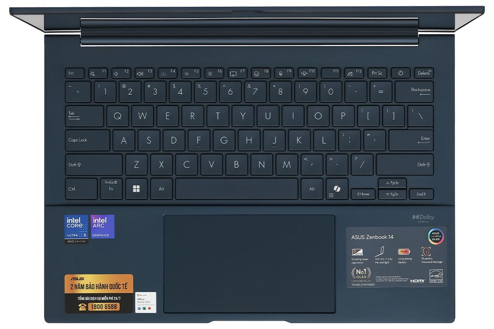 Laptop Asus Zenbook 14 UX3405CA - PZ187WS (Ultra 5 225H, 16GB, 512GB, 2.8K OLED 120Hz, Cảm ứng, OfficeH24+365, Win11) Màu Xanh Dương