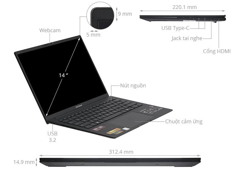 Asus Zenbook 14 UM3406KA - PP555WS (R7 AI 350, 32GB, 512GB, 2.8K OLED 120Hz, OfficeH24+365, Win11)
