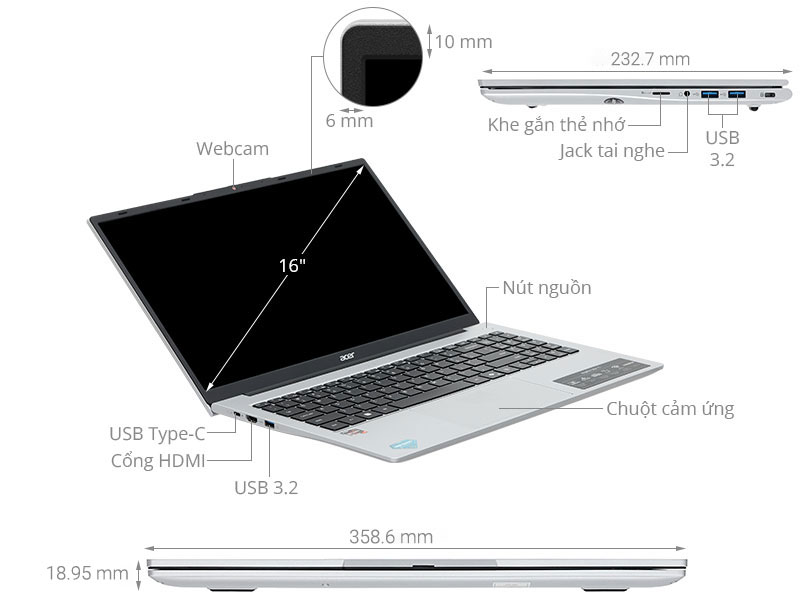 Laptop Acer Aspire Lite 15 AL15 41P R3U5 R7 5700U (NX.J53SV.001