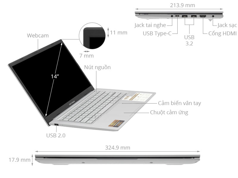 Asus Vivobook 14 X1404VA - NK771WS (i5 1334U, 16GB, 512GB, Full HD, OfficeH24+365, Win11)