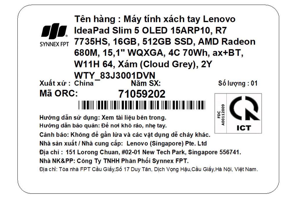 Laptop Lenovo IdeaPad Slim 5 OLED 15ARP10 - 83J3001DVN (R7 7735HS, 16GB, 512GB, WQXGA OLED 165Hz, Win11) - 16