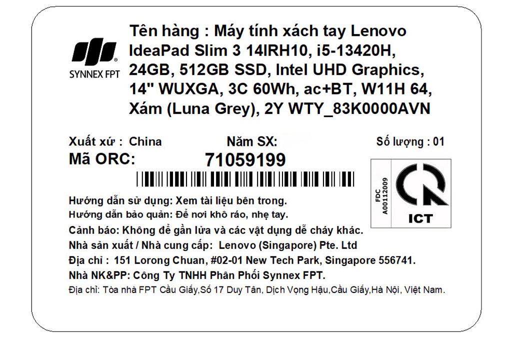 Laptop Lenovo IdeaPad Slim 3 14IRH10 - 83K0000AVN (i5 13420H, 24GB, 512GB, WUXGA, Win11) - 7