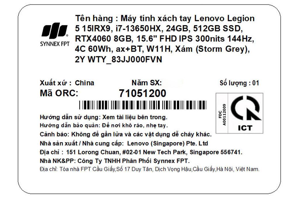 Laptop Lenovo Gaming Legion 5 15IRX9 - 83JJ000FVN (i7 13650HX, 24GB, 512GB, RTX 4060 8GB, Full HD 144Hz, Win11) - 6