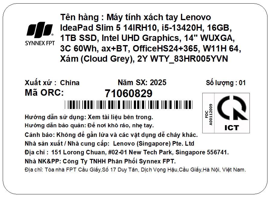 Laptop Lenovo IdeaPad Slim 5 14IRH10 - 83HR005YVN (i5 13420H, 16GB, 1TB, WUXGA OLED, OfficeH24+365, Win11) - 8