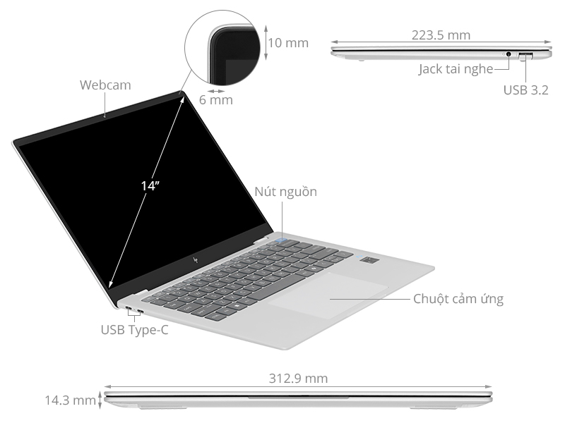 HP OmniBook X 14 fe1010QU - B53KBPA (X1P 42 100, 16GB, 512GB, 2.2K, Cảm ứng, OfficeHS+365, Win11)