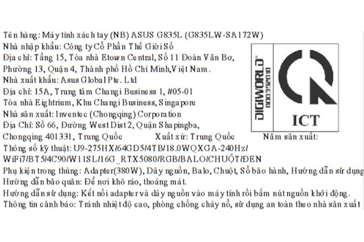 Laptop Asus Gaming ROG Strix SCAR 18 G835LW - SA172W (Ultra 9 275HX, 64GB, 4TB, RTX 5080 16GB, WQXGA 240Hz, Win11) Màu Đen