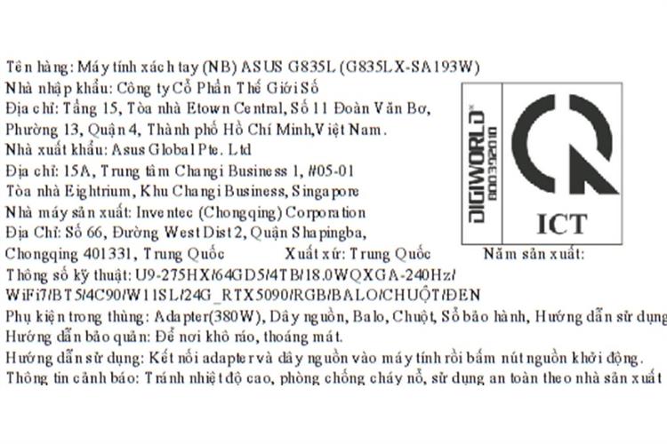 Laptop Asus Gaming ROG Strix SCAR 18 G835LX - SA193W (Ultra 9 275HX, 64GB, 4TB, RTX 5090 24GB, WQXGA 240Hz, Win11) Màu Đen