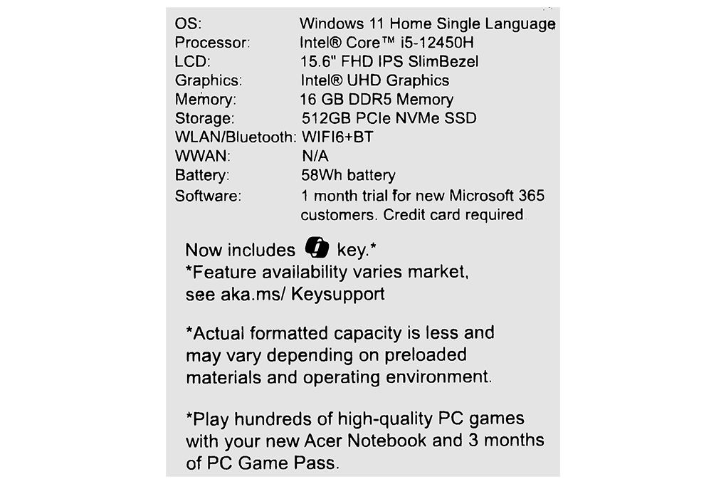 Laptop Acer Aspire Lite 15 AL15 71P 517D - NX.J7KSV.001 (i5 12450H, 16GB, 512GB, Full HD, Win11) Màu Bạc