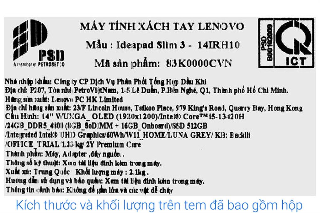 Laptop Lenovo Ideapad Slim 3 14IRH10 - 83K0000CVN (i5 13420H, 24GB, 512GB, WUXGA OLED, Win11) - 18