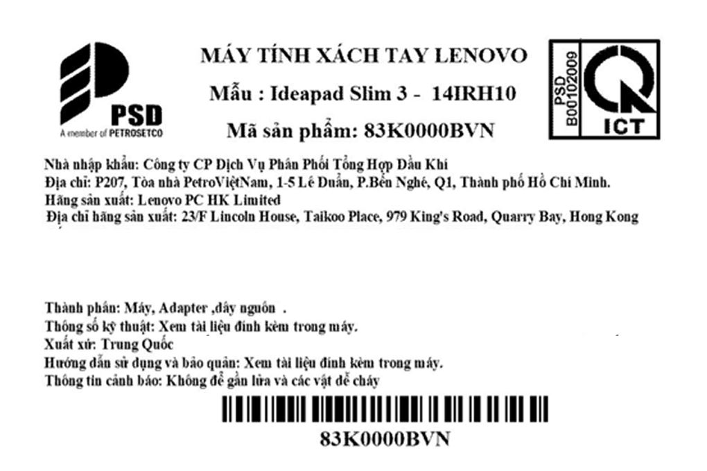 Laptop Lenovo Ideapad Slim 3 14IRH10 - 83K0000BVN (i5 13420H, 16GB, 512GB, WUXGA OLED, Win11) Màu Xám