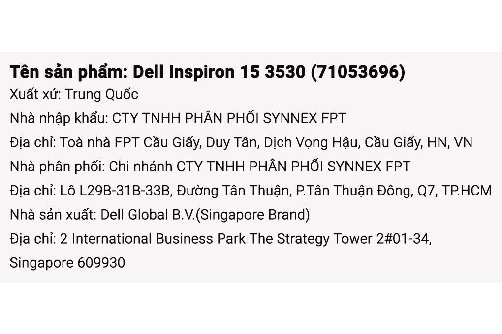 Laptop Dell Inspiron 15 3530 - 71053696 (i5 1334U, 16GB, 512GB, Full HD 120Hz, OfficeH24+365, KYHD, Win11) Màu Bạc