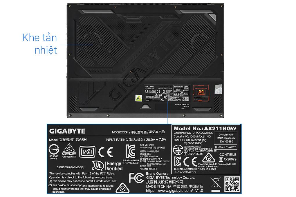 Laptop GIGABYTE Gaming A16 GA6H - GAMING-A16-CMHH2VN893SH (i5 13420H, 16GB, 512GB, RTX 4050 6GB, WUXGA 165Hz, Win11) - 13