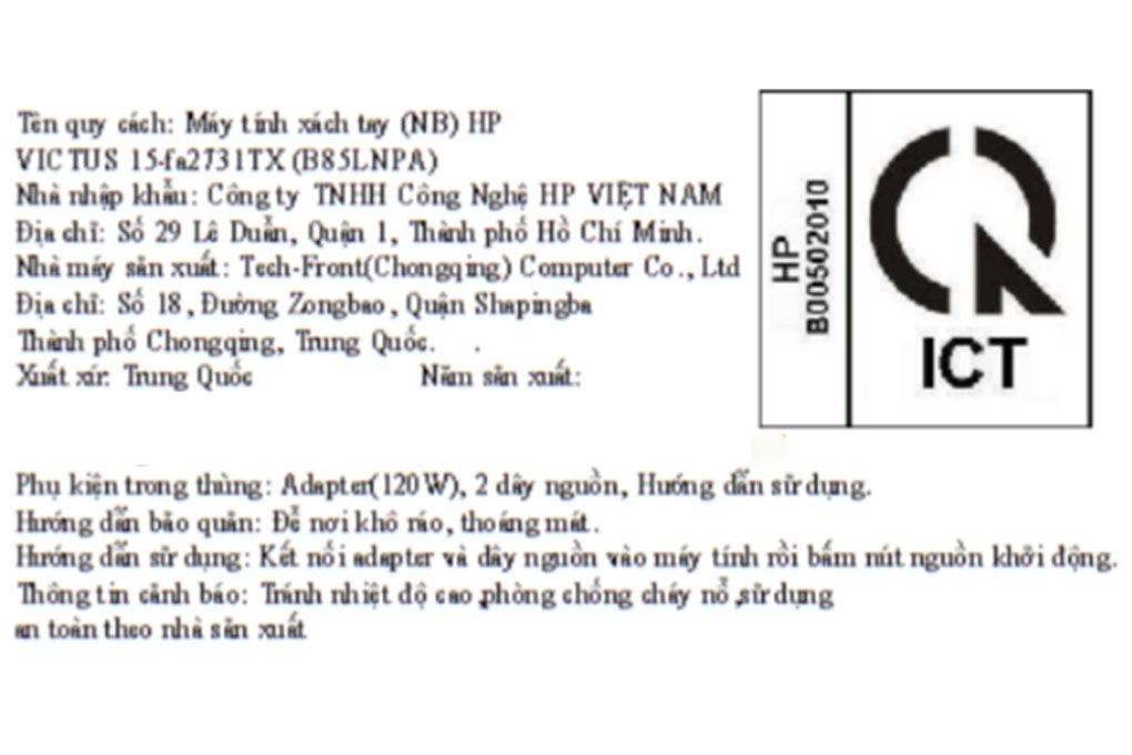 Laptop HP Gaming VICTUS 15 fa2731TX - B85LNPA (i5 13420H, 16GB, 512GB, RTX 3050 6GB, Full HD 144Hz, Win11) Màu Đen