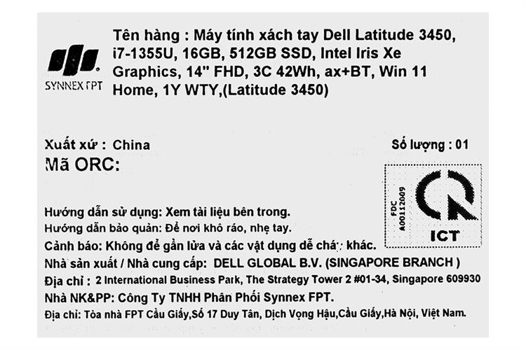 Laptop Dell Latitude 3450 - 71058806 (i7 1355U, 16GB, 512GB, Full HD, Win11) Màu Xám