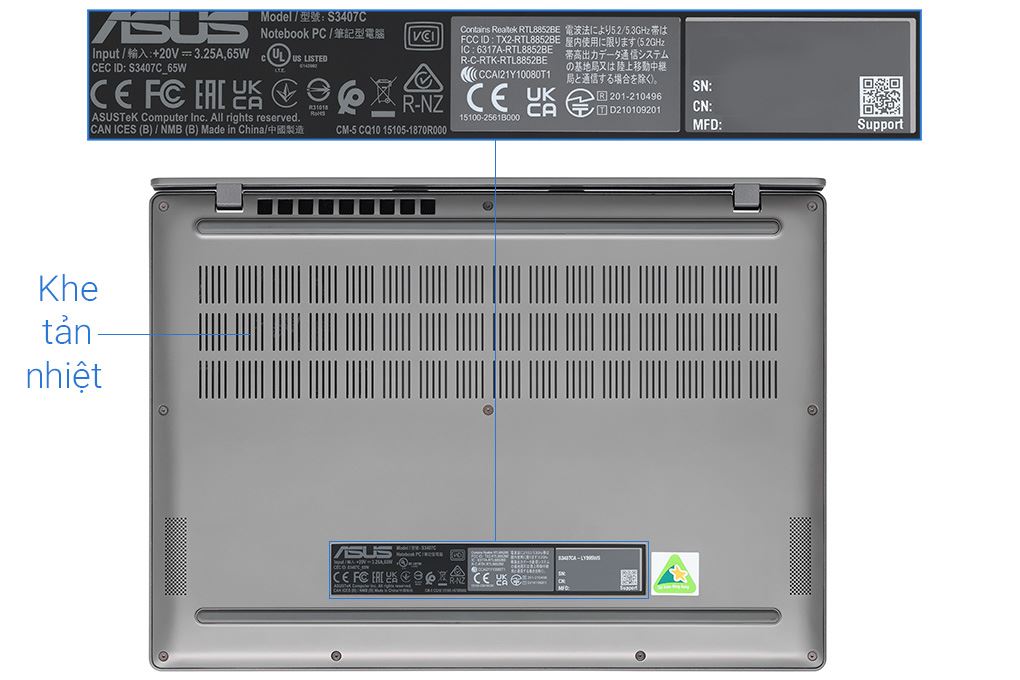 Laptop Asus Vivobook S14 S3407CA - LY095WS (Ultra 5 225H, 16GB, 512GB, WUXGA, OfficeH24+365, Win11) Màu Xám
