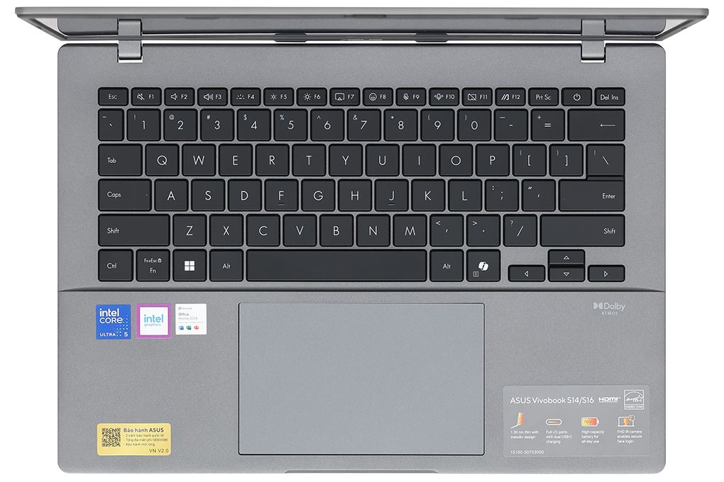 Laptop Asus Vivobook S14 S3407CA - LY095WS (Ultra 5 225H, 16GB, 512GB, WUXGA, OfficeH24+365, Win11) Màu Xám