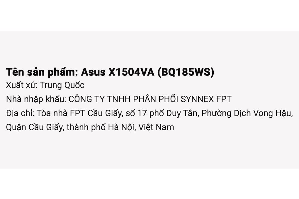 Laptop Asus Vivobook 15 X1504VA - BQ185WS (Core 5 120U, 16GB, 512GB, Full HD, OfficeH24+365, Win11) Màu Bạc