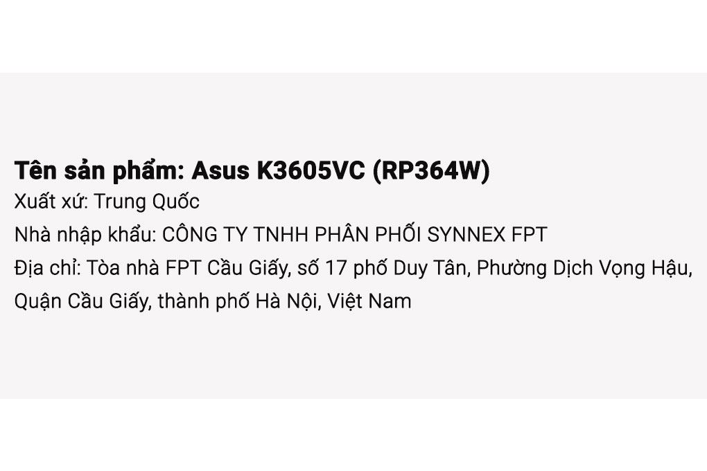 Laptop Asus Gaming Vivobook K3605VC - RP364W (i5 13420H, 16GB, 512GB, RTX 3050 4GB, WUXGA 144Hz, Win11) Màu Đen