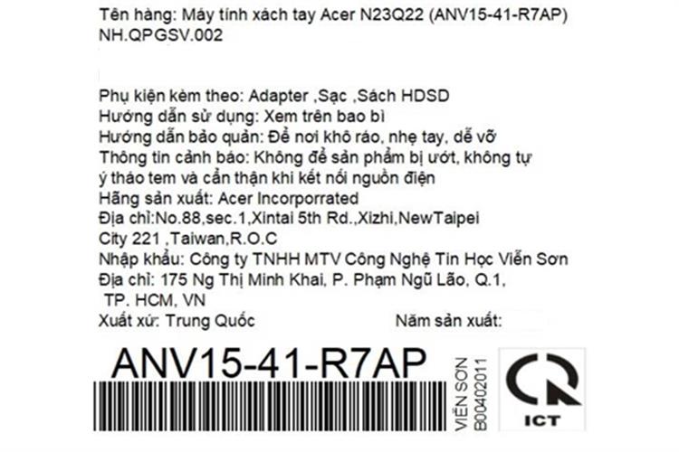 Laptop Acer Gaming Nitro V 15 ProPanel ANV15 41 R7AP - NH.QPGSV.002 (R5 7535HS, 16GB, 512GB, RTX 2050 4GB, Full HD 180Hz, Win11) Màu Đen