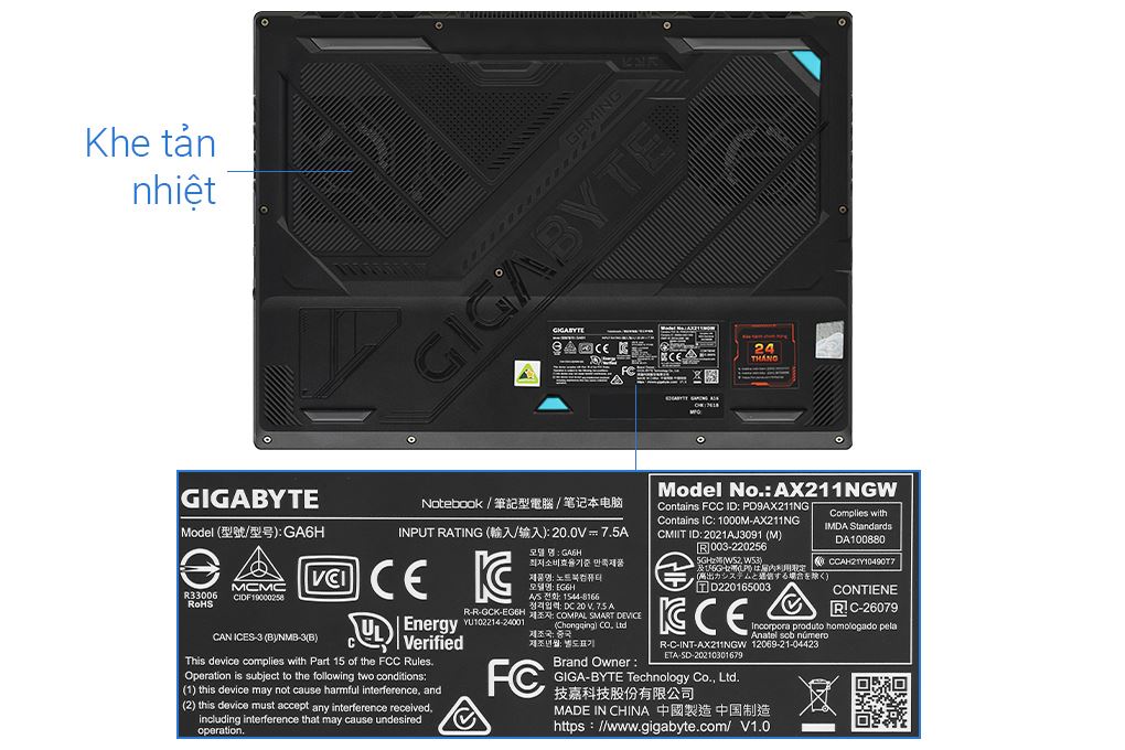 Laptop GIGABYTE Gaming A16 GA6H - GAMING-A16-CMHI2VN893SH (i7 13620H, 16GB, 512GB, RTX 4050 6GB, WUXGA 165Hz, Win11) Màu Đen