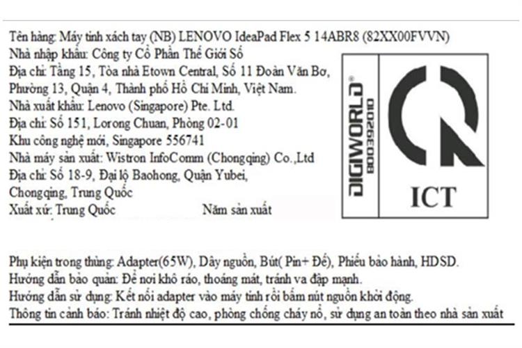 Laptop Lenovo IdeaPad Flex 5 14ABR8 - 82XX00FVVN (R5 5625U, 16GB, 512GB, WUXGA, Cảm ứng, Win11) Màu Xám