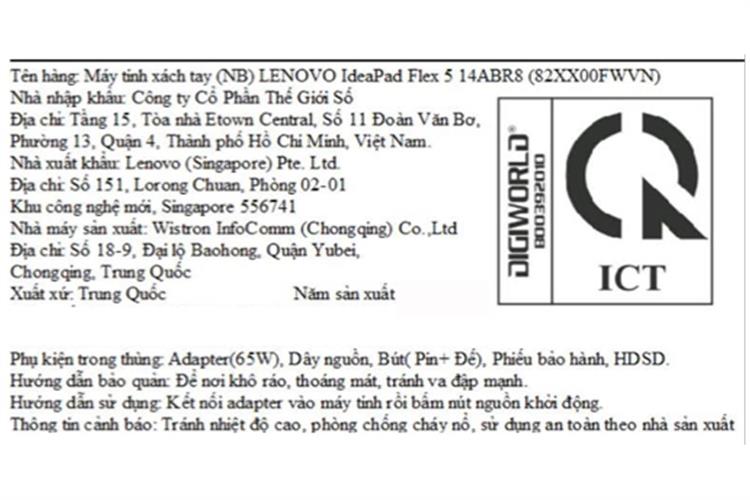 Laptop Lenovo IdeaPad Flex 5 14ABR8 - 82XX00FWVN (R7 5825U, 16GB, 512GB, WUXGA, Cảm ứng, Win11) Màu Xám