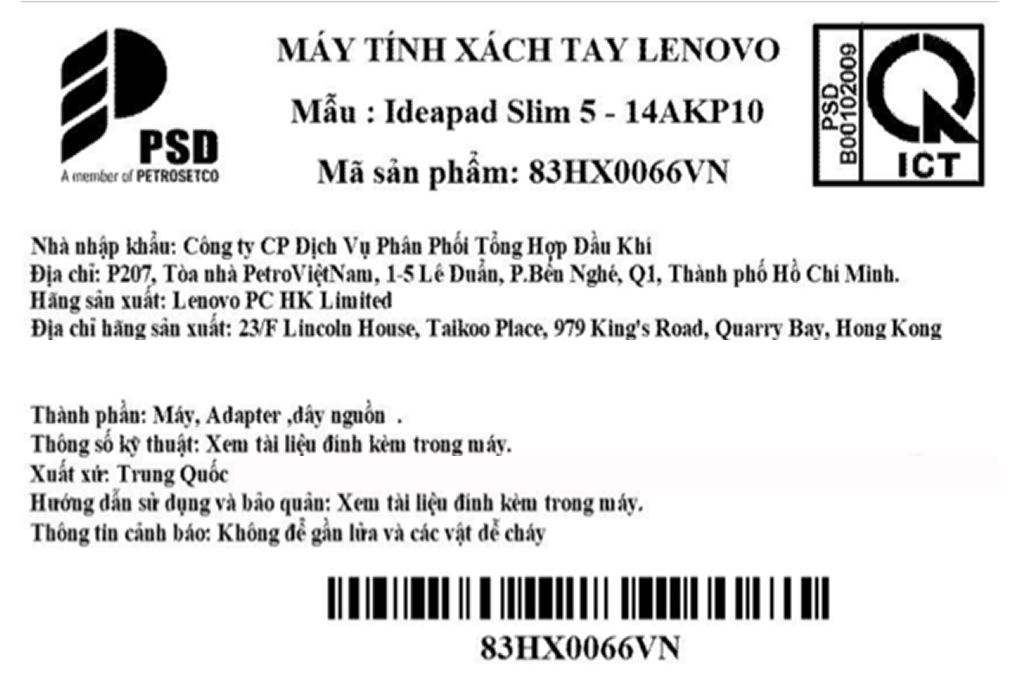 Laptop Lenovo IdeaPad Slim 5 OLED 14AKP10 - 83HX0066VN (R7 AI 350, 32GB, 512GB, WUXGA OLED, Win11) Màu Xám