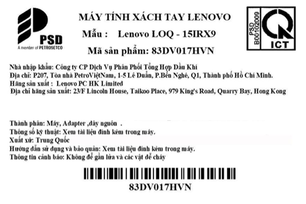 Laptop Lenovo Gaming LOQ 15IRX9 - 83DV017HVN (i7 13650HX, 24GB, 512GB, RTX 4050 6GB, Full HD 144Hz, Win11) - 9