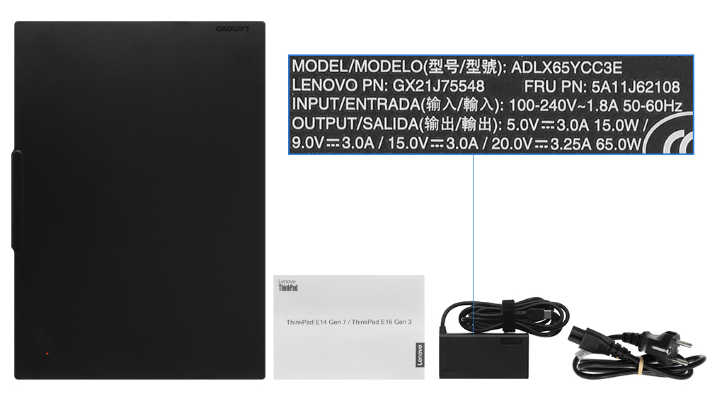 Bộ sản phẩm gồm: Sạc Laptop Lenovo ( 65W ), Sách hướng dẫn, Thùng máy