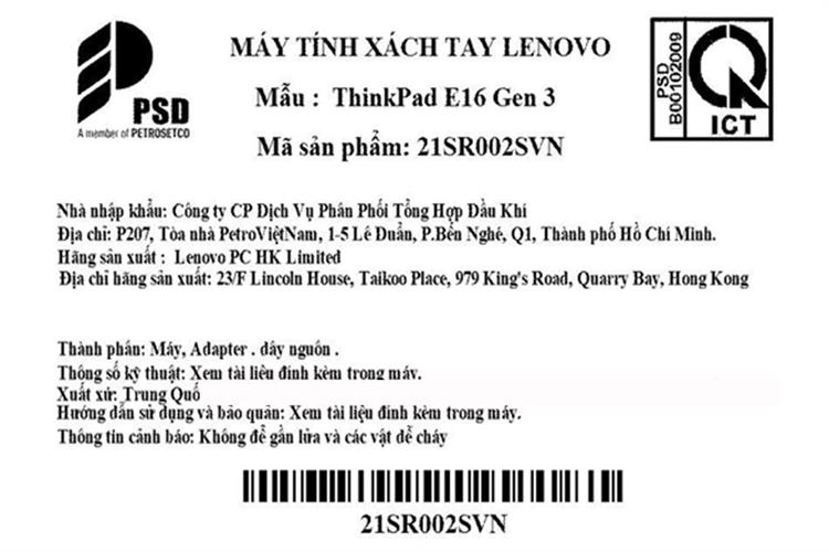 Laptop Lenovo ThinkPad E16 - 21SR002SVN (Ultra 7 255H, 32GB, 512GB, WUXGA, Win11) Màu Đen
