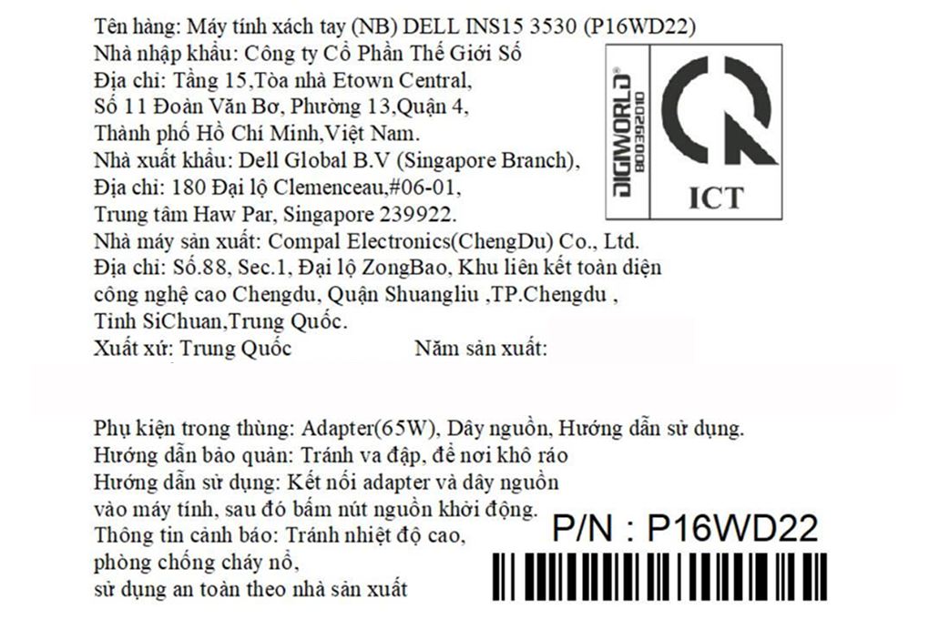Laptop Dell Inspiron 15 3530 - P16WD22 (i5 1334U, 16GB, 512GB, Full HD 120Hz, OfficeH24+365, Win11) Màu Bạc