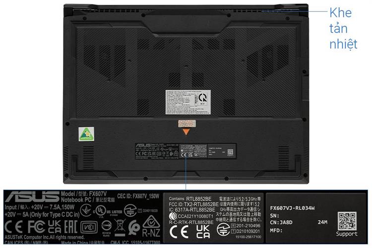 Laptop Asus TUF Gaming F16 FX607VJ - RL034W (Core 5 210H, 16GB, 512GB, RTX 3050 6GB, Full HD+ 144Hz, Win11) Màu Xám