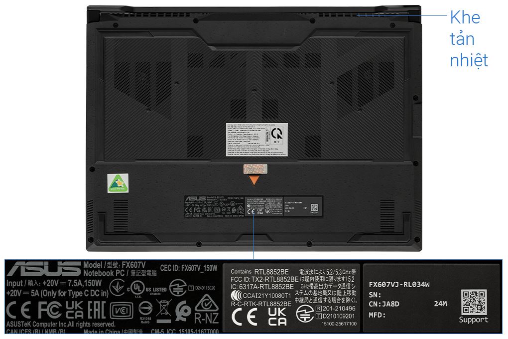 Laptop Asus TUF Gaming F16 FX607VJ - RL034W (Core 5 210H, 16GB, 512GB, RTX 3050 6GB, Full HD+ 144Hz, Win11) - 12