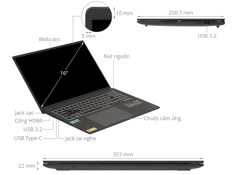 Asus Gaming V16 V3607VU - RP192W (Core 5 210H, 16GB, 512GB, RTX 4050 6GB, WUXGA 144Hz, Win11)