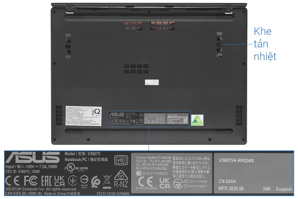 Laptop Asus Gaming V16 V3607VH - RP024W (Core 5 210H, 16GB, 512GB, RTX 5050 8GB, WUXGA 144Hz, Win11) - 12