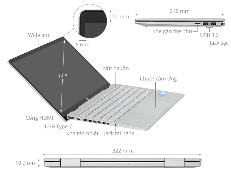 HP Pavilion X360 14 ek2017TU - 9Z2V5PA (Core 5 120U, 16GB, 512GB, Full HD, Cảm ứng, Win11)